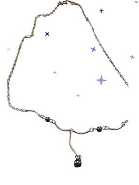 Delicate Silver Pearl Drop Necklace - Black Pearls